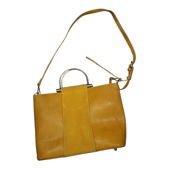 Madison West Handbags - Madison west gold mustard vegan leather crossbody tote bag w coin purse nwot